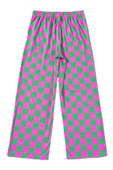 Bonbon Checkered Print High Waist Wide Leg Pants