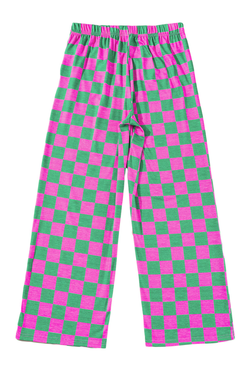 Bonbon Checkered Print High Waist Wide Leg Pants