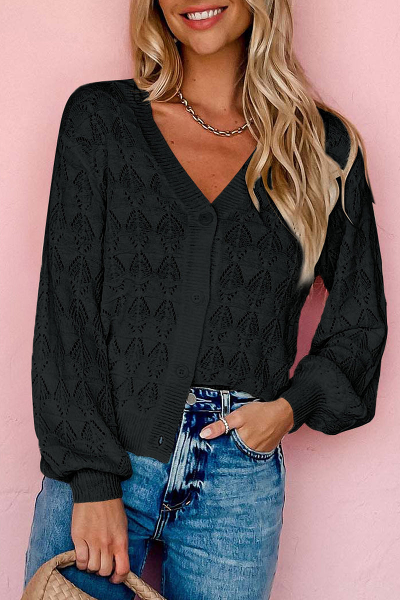Rose Lightweight Buttoned Front Crochet Cardigan