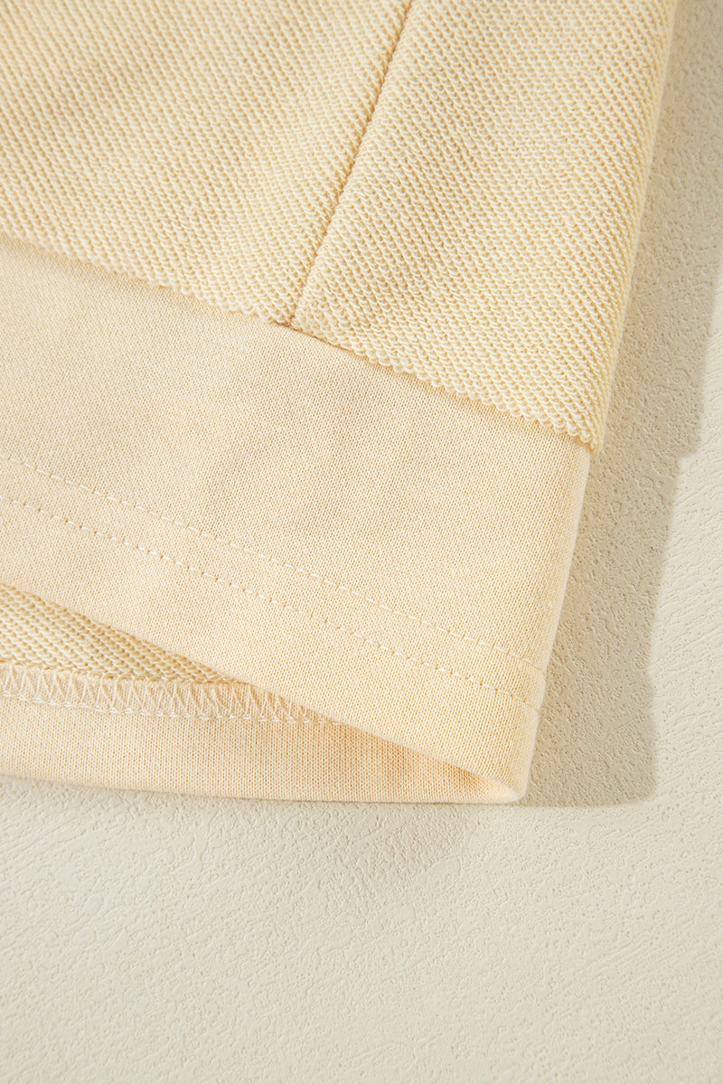Beige Plain Exposed Seam Round Neck Pullover Sweatshirt
