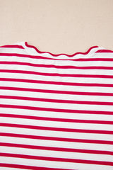 Green Stripe Scalloped Trim Round Neck T Shirt