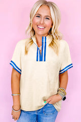 White Zip Collar Textured Plus Size Top