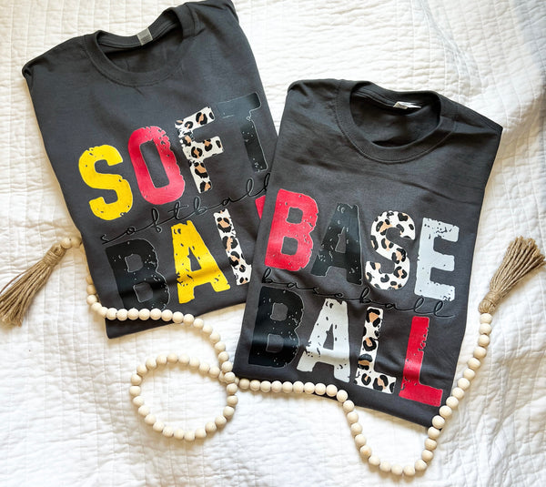 Leopard letter baseball / softball tee