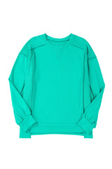 Beige Plain Exposed Seam Round Neck Pullover Sweatshirt
