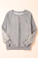 Black Solid Waffle Knit Patchwork Raglan Sleeve Sweatshirt