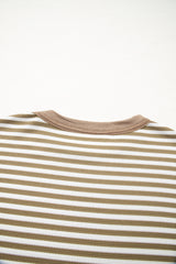 Khaki Stripe Patchwork Knit Drop Shoulder Top