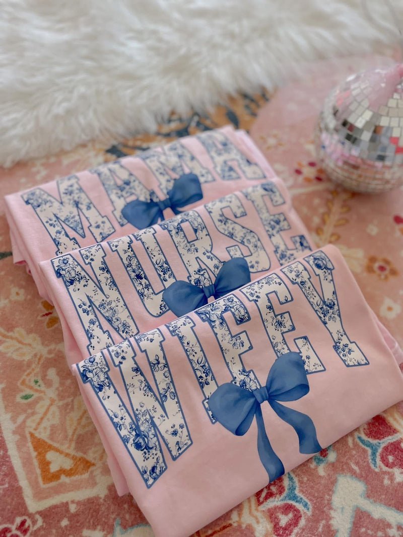 Blue floral: Mama , Wifey or Nurse design