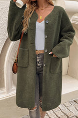 Vineyard Green Cardigan Ribbed Pocket Trench Jacket