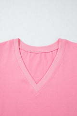 Bonbon Solid Color V Neck Short Puff Sleeve Blouse