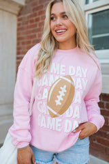 Pink GAME DAY Football Print Casual Sweatshirt