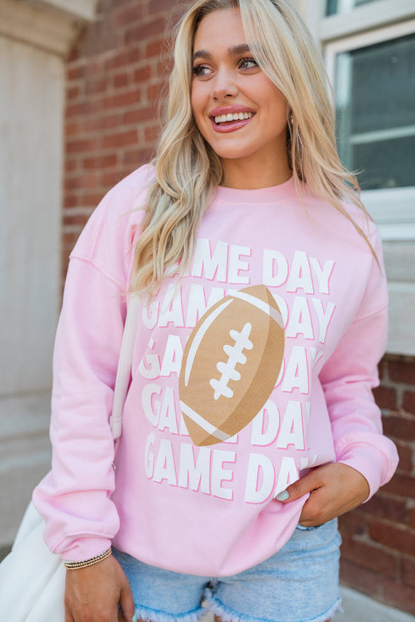 Pink GAME DAY Football Print Casual Sweatshirt