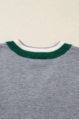 Black Contrast Striped Trim V Neck Knit Sweater