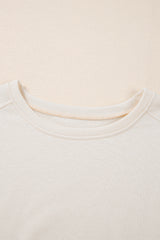 White Pearled Puff Sleeve Round Neck Loose Top