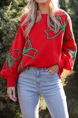 Beige Corded Christmas Pattern Oversize Sweatshirt