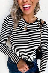 Black Striped Cutout Long Sleeve Top