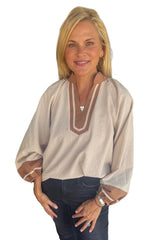 Jet Stream Colorblock Contrast V-neck Long Sleeve Blouse