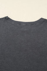 Mist Green Ribbed Plain Long Sleeve Loose Top