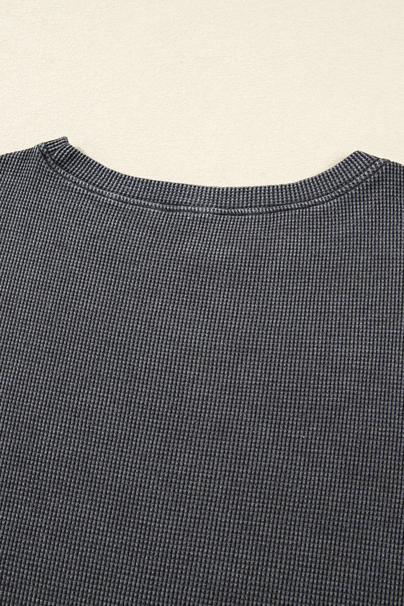Mist Green Ribbed Plain Long Sleeve Loose Top