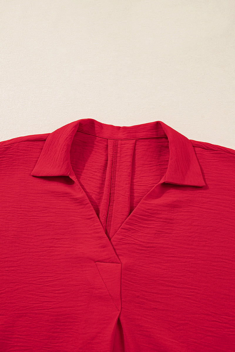 Fiery Red Plus Size Shirred Cuff Dolman Oversized Tunic Blouse