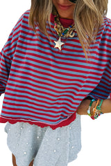 Green Stripe Exposed Seam Contrast Ribbed Trim Oversize Sweatshirt