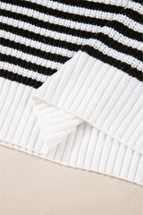 Sky Blue Stripe Zip up Collar Drop Shoulder Sweater