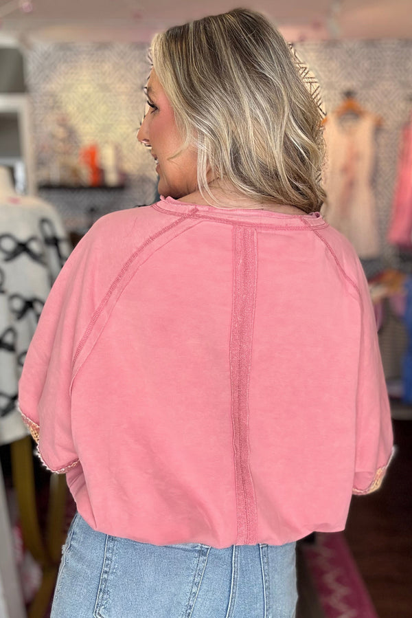 Blossom Striped Hollow Out Patchwork Long Sleeve Top