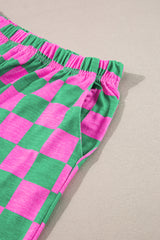 Bonbon Checkered Print High Waist Wide Leg Pants