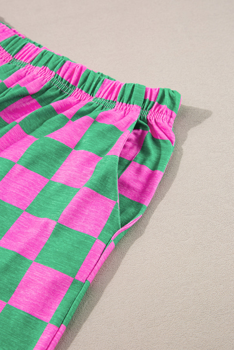 Bonbon Checkered Print High Waist Wide Leg Pants