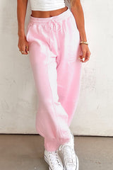 Lilac Tie Elastic Waist Solid Color Patchwork Jogger Pants