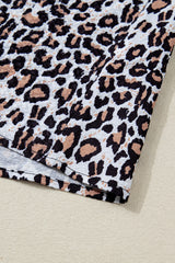 Khaki Contrast Frilled V Neck Trimmed Leopard Shirt