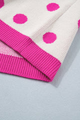 Rose Red Polka Dot Puff Short Sleeve Sweater Top
