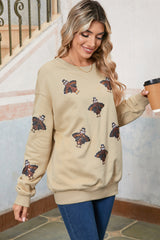 Parchment Turkey Graphic Patch Application Thanksgiving Holiday Sweatshirt