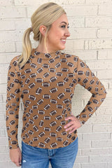 Red Game Day Football Mesh Sheer Long Sleeve Top