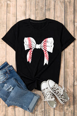 Rose Red Casual Baseball Bowknot Graphic Tee