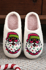 White Starry Santa Claus Pattern Christmas Plush Slippers