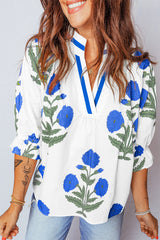 Casual Wild Flower Print V Neck 3/4 Sleeve Blouse