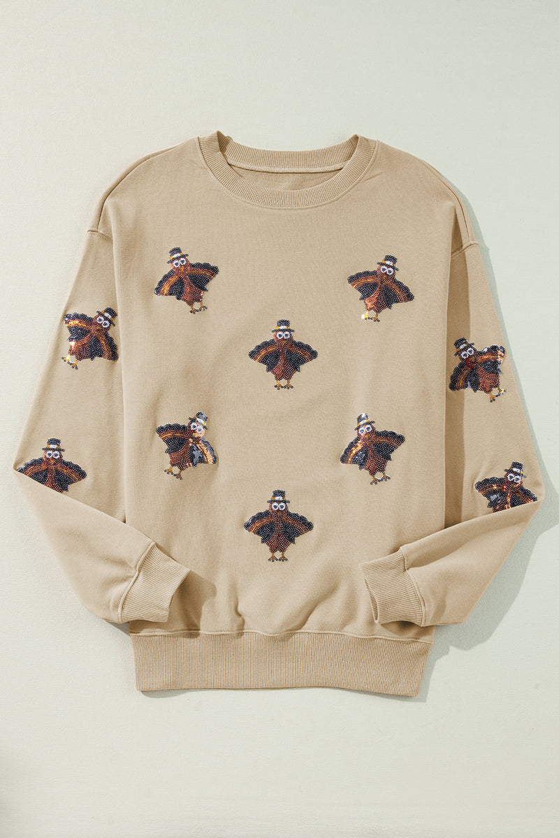 Parchment Turkey Graphic Patch Application Thanksgiving Holiday Sweatshirt