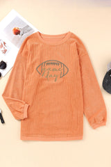 White Football Graphic Drop Shoulder Game Day Corded Sweatshirt