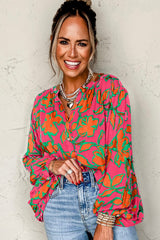 Gray Morn Floral Print Batwing Sleeve Buttoned Loose Fit Shirt