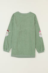 Grass Green Corded Ribbed Santa Claus Graphic Sequins Patch Sweatshirt