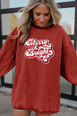 Racing Red Merry & Bright Sequins Patch Ribbed Graphic Sweatshirt