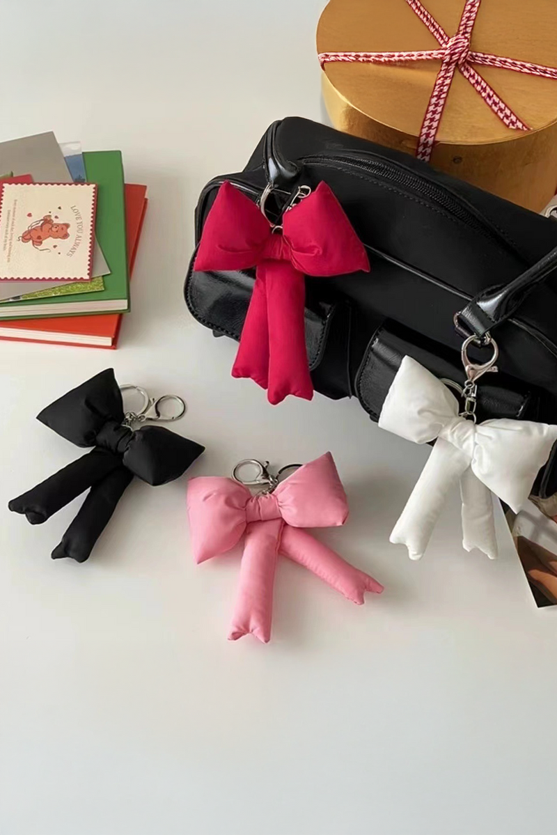 Pink Puff Bow Bag Charm Cute Keychain