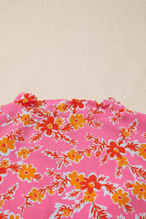 Pink Floral Long Sleeve Tassel Tied V Neck Maxi Dress