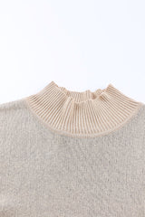 Khaki Leopard Casual Side Slit High Neck Oversized Sweater