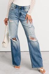 Myosotis Mid Rise Distressed Straight Leg Jeans
