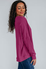 Mist Green Ribbed Plain Long Sleeve Loose Top