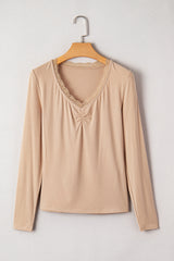 Red Dahlia Lace Sweetheart Neckline Long Sleeve Top