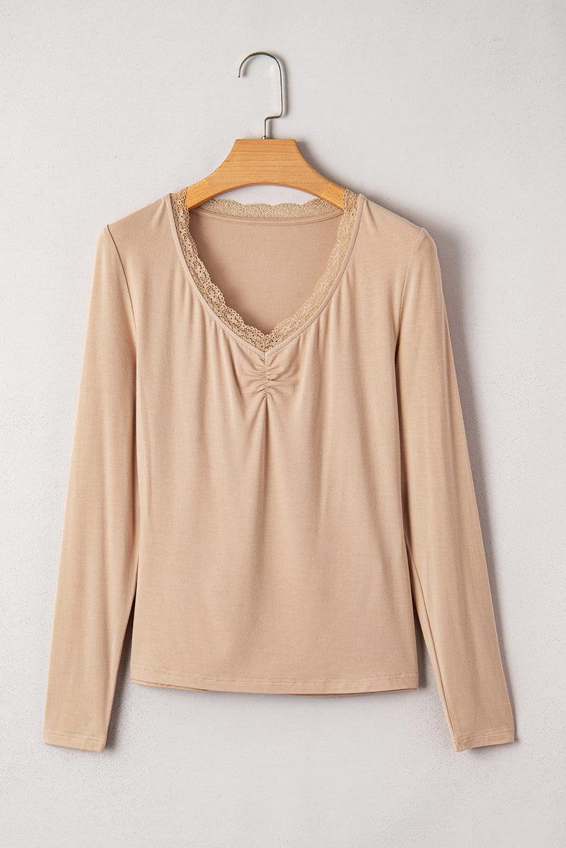 Red Dahlia Lace Sweetheart Neckline Long Sleeve Top