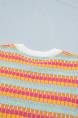 Rose Red Abstract Striped Knit Short Sleeve Sweater