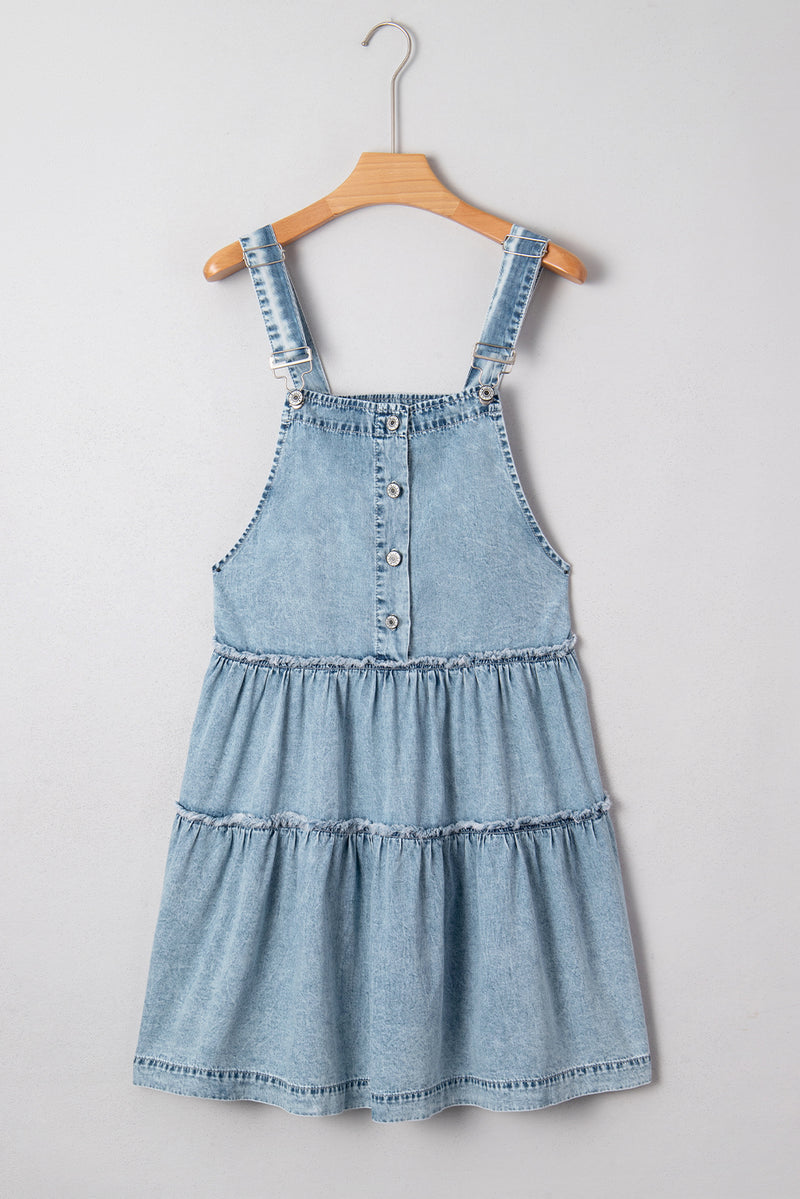 Dusk Blue Frill Tiered Light Wash Overall Denim Dress